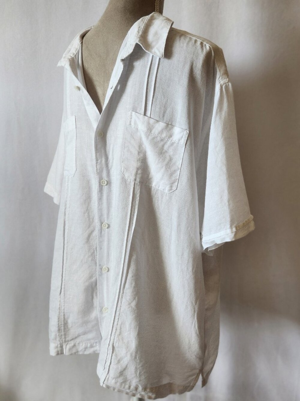 Cafe Luna Shirt Men's XL White Linen Blend Button Up Short Sleeve - Picture 8 of 16